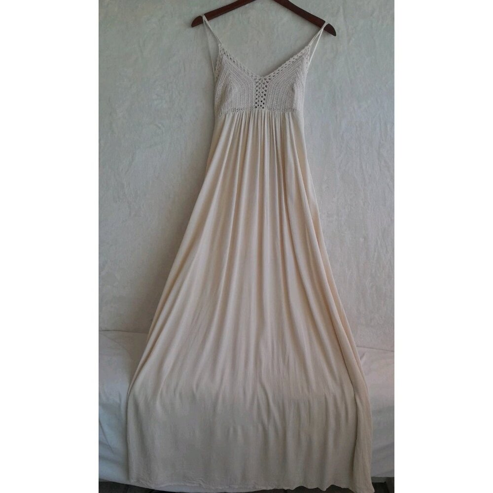 Lulus Boho Hippie Chic Crochet Babydoll Fairy Empire Waist Sz Small Maxi Dress - Picture 4 of 10